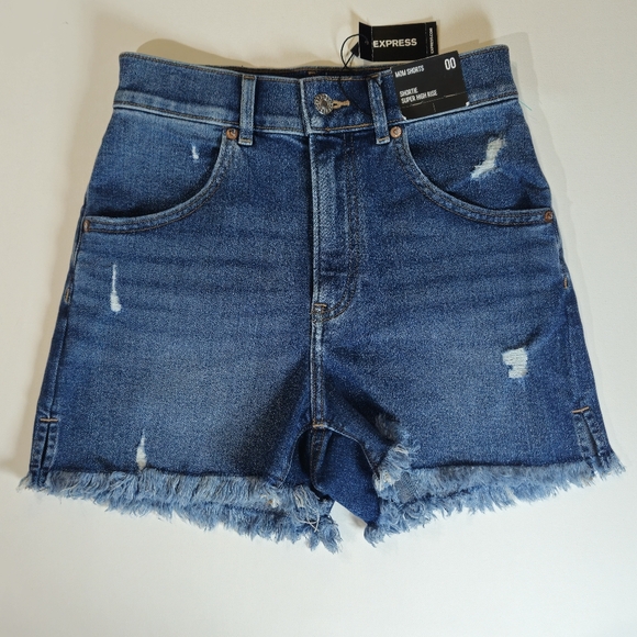 Express Jean Shorts Womens 00 Mom Short Denim Jorts High Rise Dark Was Cutoffs - Picture 1 of 5